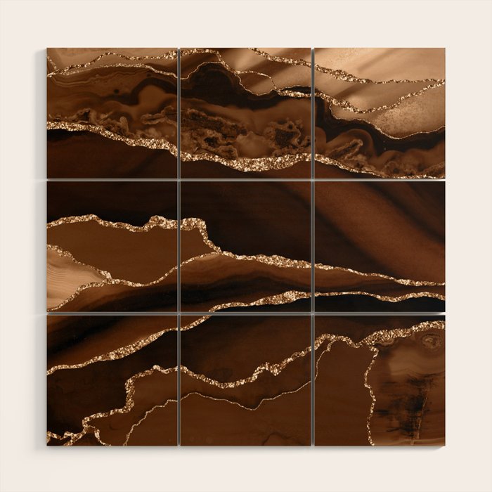 Brown Gold Agate Geode Abstract Art Marble Pattern Chocolate Coffee Wood Wall Art Gallery Image 1