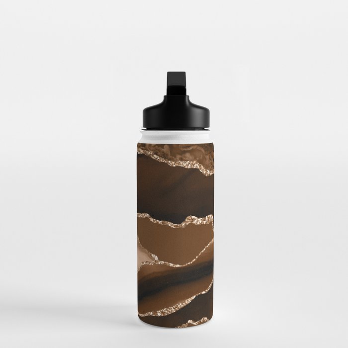 Brown Gold Agate Geode Abstract Art Marble Pattern Chocolate Coffee Water Bottle Gallery Image 3