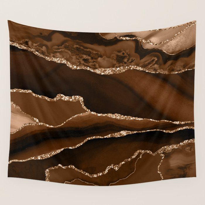 Brown Gold Agate Geode Abstract Art Marble Pattern Chocolate Coffee Wall Tapestry Gallery Image 1