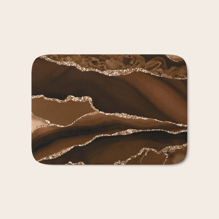 Brown Gold Agate Geode Abstract Art Marble Pattern Chocolate Coffee Bath Mat Gallery Image 1