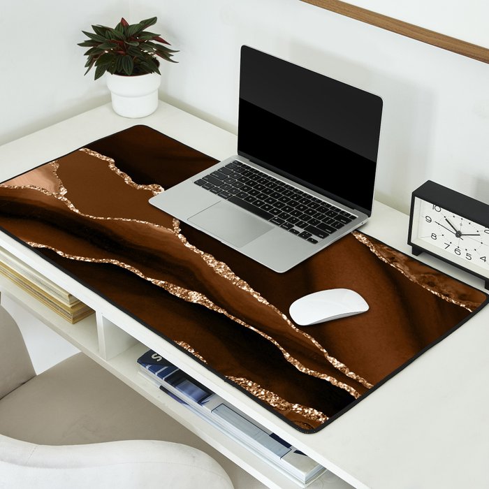 Brown Gold Agate Geode Abstract Art Marble Pattern Chocolate Coffee Desk Mat Gallery Image 2