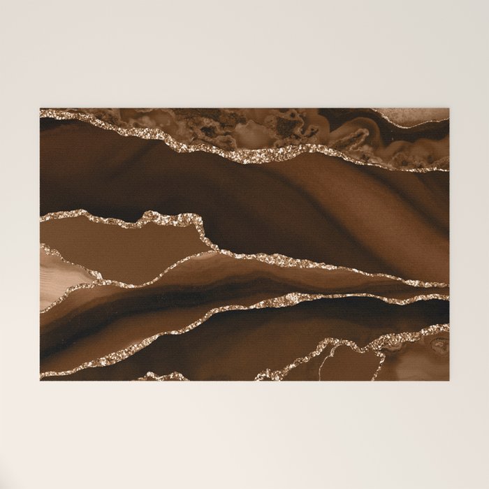 Brown Gold Agate Geode Abstract Art Marble Pattern Chocolate Coffee Welcome Mat