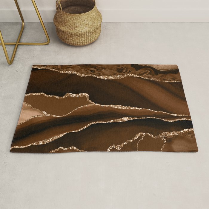 Brown Gold Agate Geode Abstract Art Marble Pattern Chocolate Coffee Rug Gallery Image 1
