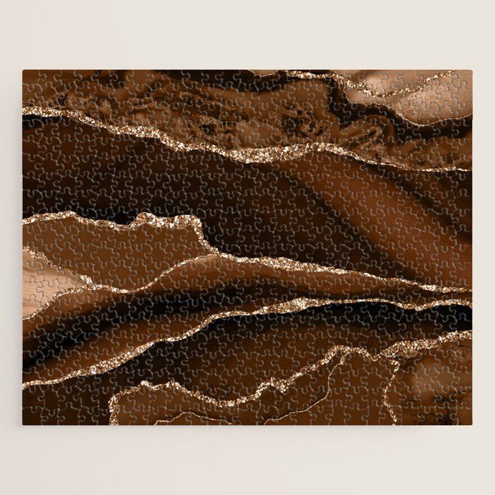 Brown Gold Agate Geode Abstract Art Marble Pattern Chocolate Coffee Jigsaw Puzzle Gallery Image 1