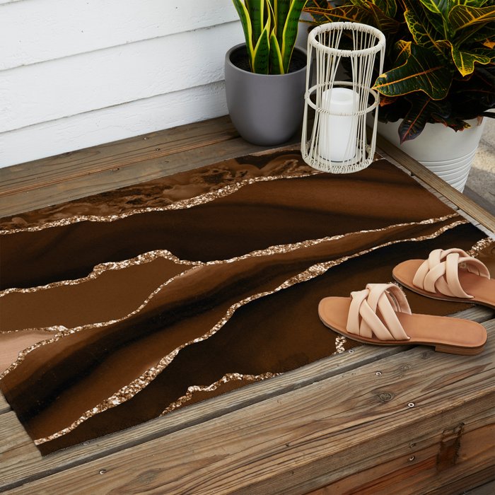 Brown Gold Agate Geode Abstract Art Marble Pattern Chocolate Coffee Outdoor Rug Gallery Image 2
