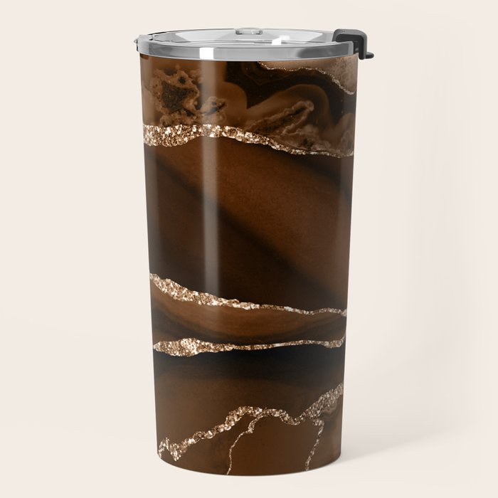 Brown Gold Agate Geode Abstract Art Marble Pattern Chocolate Coffee Travel Mug Gallery Image 2