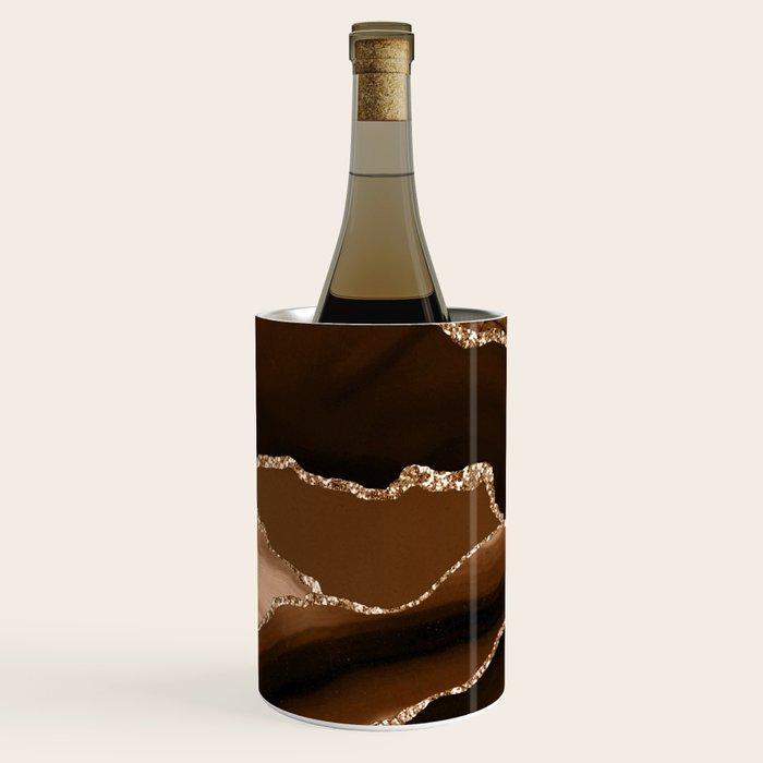 Brown Gold Agate Geode Abstract Art Marble Pattern Chocolate Coffee Wine Chiller Gallery Image 2