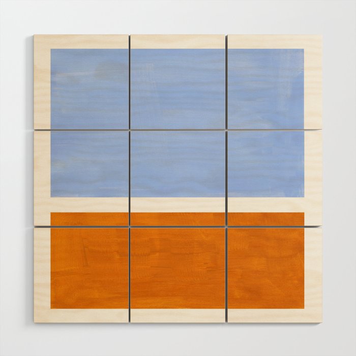 Pastel Royal Blue Yellow ochre Mid Century Modern Abstract Minimalist Rothko Color Field Squares Wood Wall Art Gallery Image 1