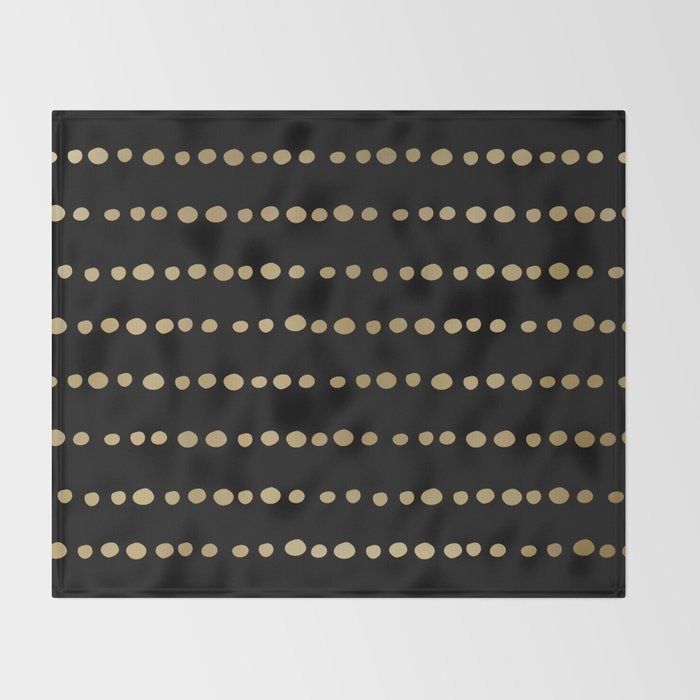 Boho Mudcloth Dots Pattern, Black and Gold Throw Blanket Gallery Image 2