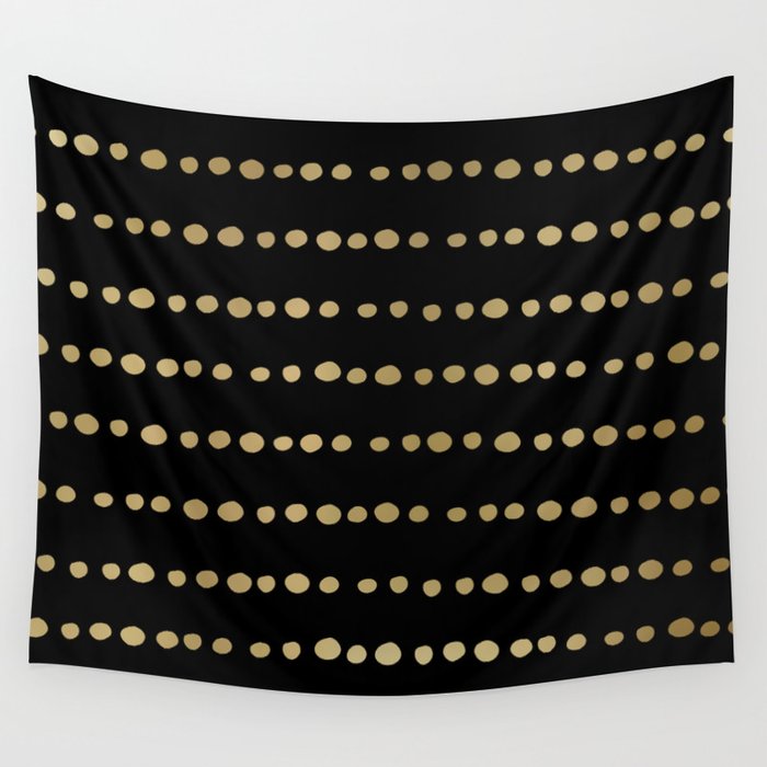 Boho Mudcloth Dots Pattern, Black and Gold Wall Tapestry Gallery Image 1