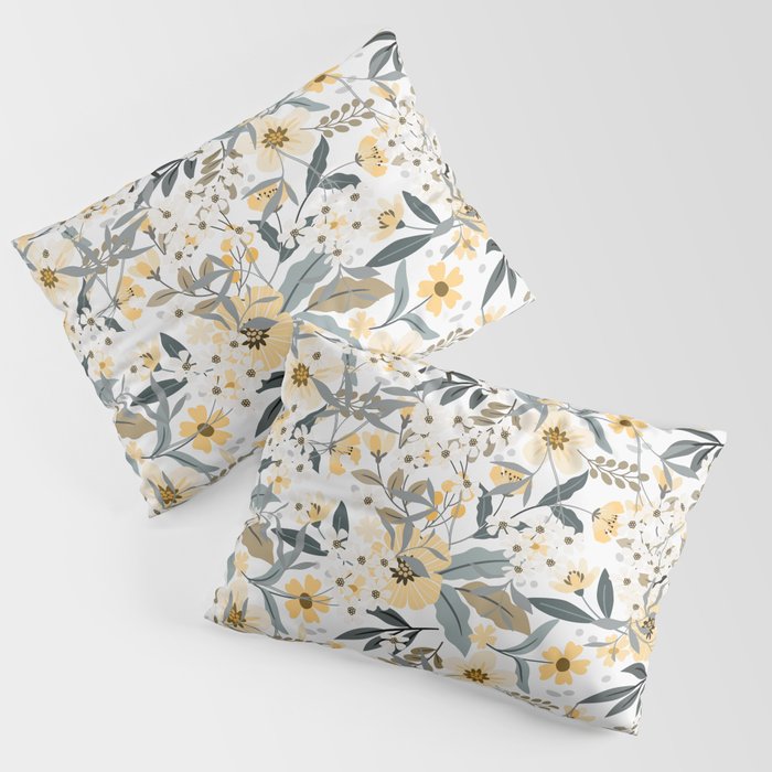 Spring Wildflowers, Floral Prints, Yellow and Gray Pillow Sham Gallery Image 1