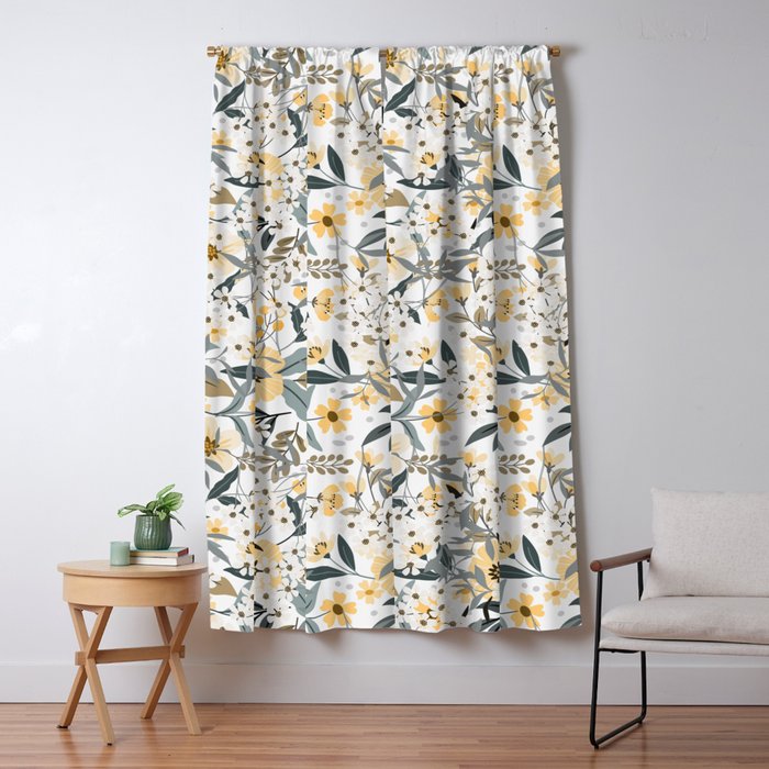 Spring Wildflowers, Floral Prints, Yellow and Gray Window Curtain Gallery Image 1