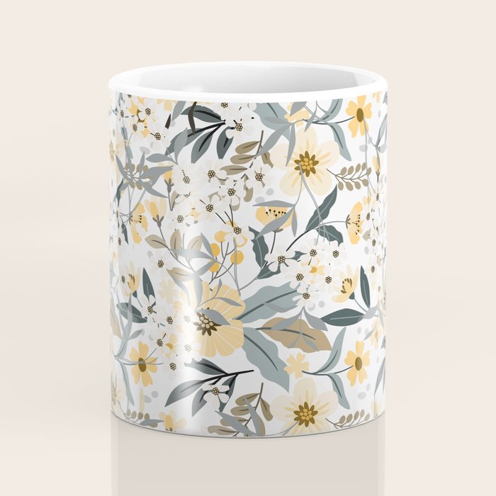 Spring Wildflowers, Floral Prints, Yellow and Gray Coffee Mug Gallery Image 4