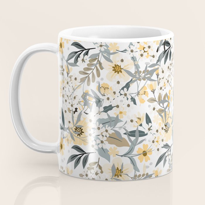 Spring Wildflowers, Floral Prints, Yellow and Gray Coffee Mug Gallery Image 3