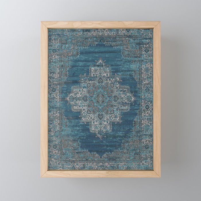 blue oriental vintage rug Mini Art Print Gallery Image 1