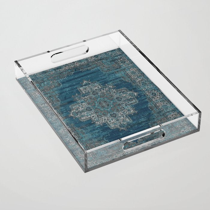 blue oriental vintage rug Acrylic Tray Gallery Image 1
