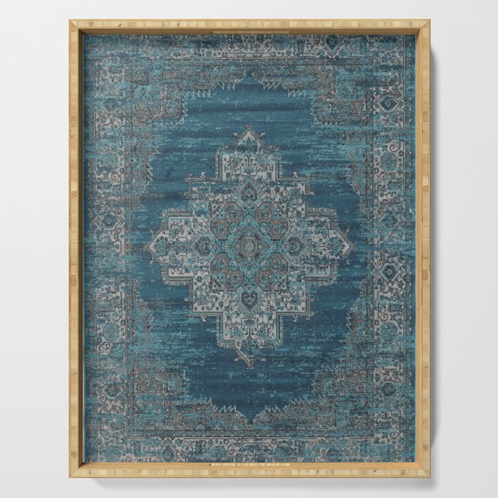blue oriental vintage rug Serving Tray Gallery Image 1