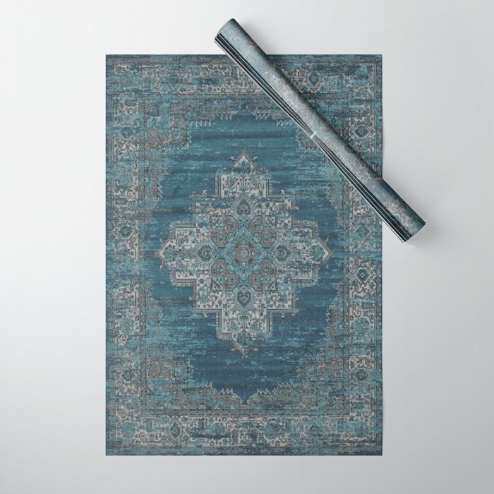blue oriental vintage rug Wrapping Paper Gallery Image 1
