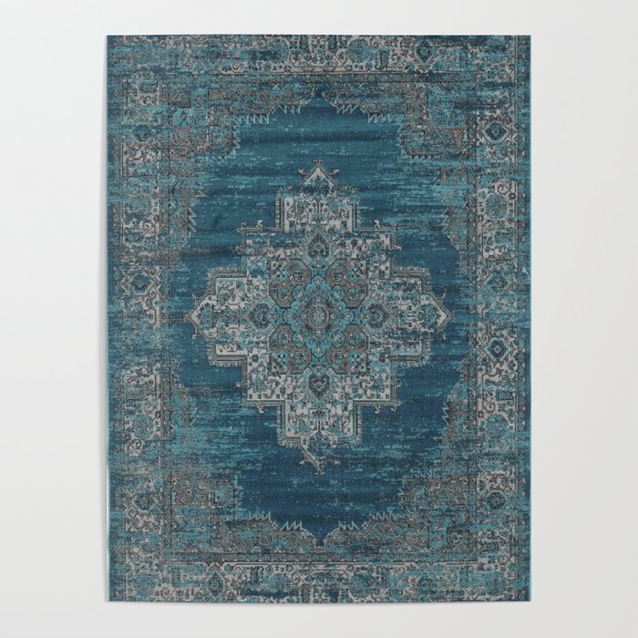 blue oriental vintage rug Poster Gallery Image 4