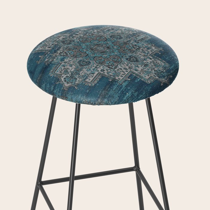 blue oriental vintage rug Stool Gallery Image 2