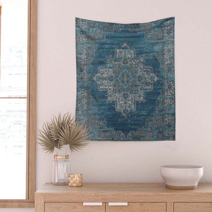 blue oriental vintage rug Wall Tapestry Gallery Image 2