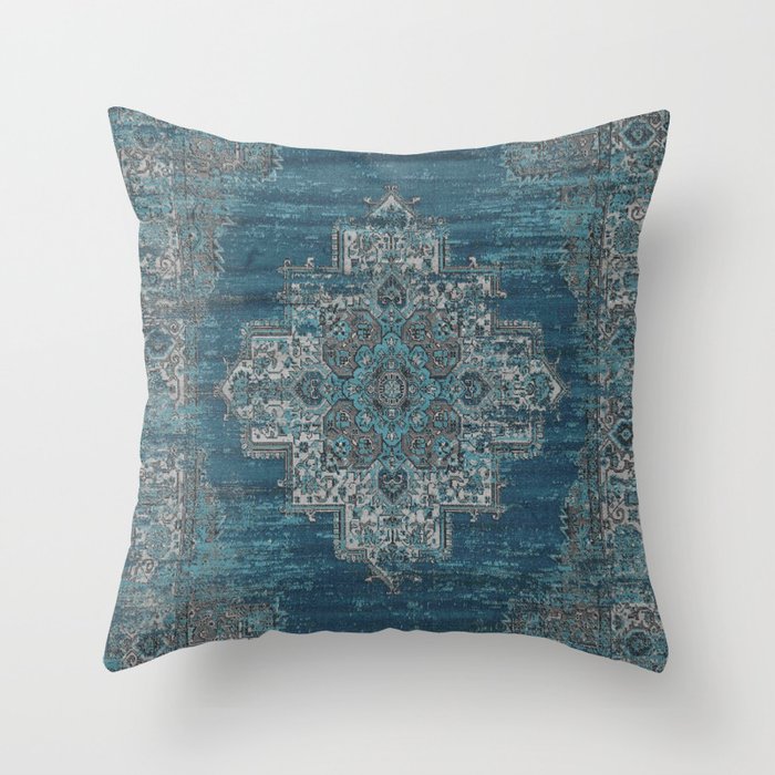 blue oriental vintage rug Throw Pillow Gallery Image 6