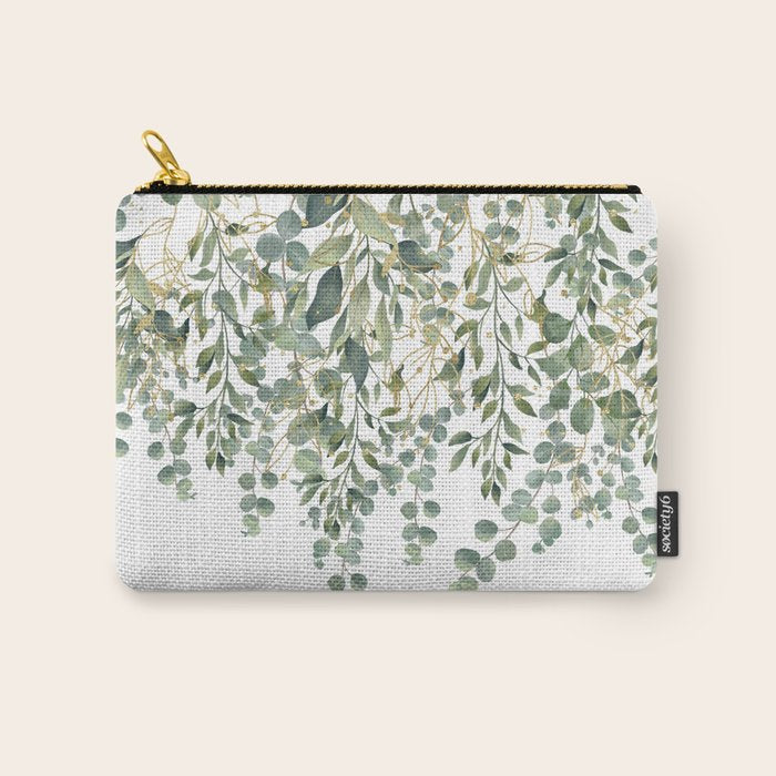 Gold And Green Eucalyptus Leaves Carry All Pouch Gallery Image 1