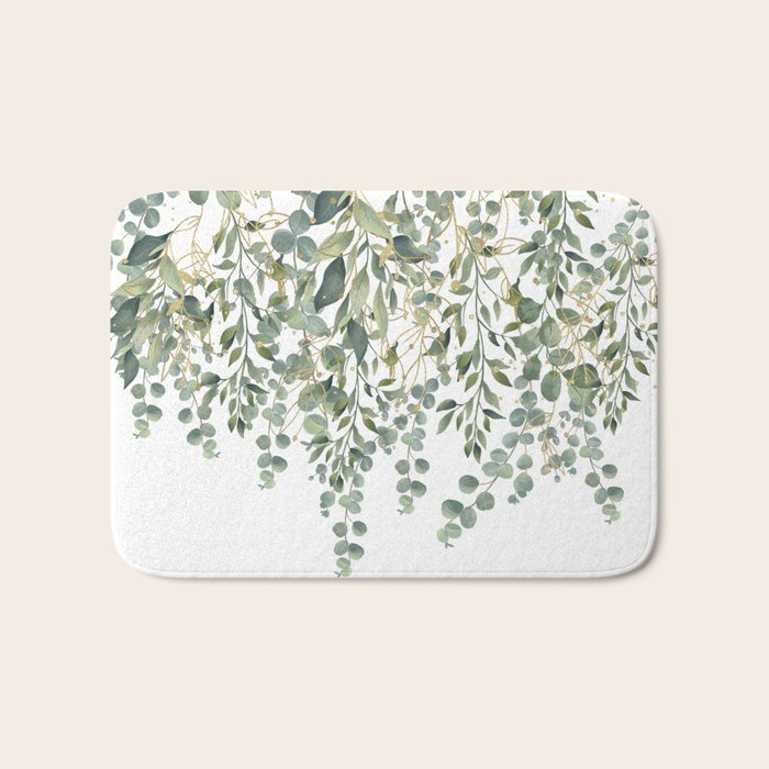 Gold And Green Eucalyptus Leaves Bath Mat Gallery Image 1