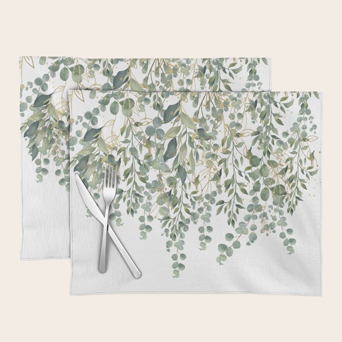 Gold And Green Eucalyptus Leaves Placemat Gallery Image 1