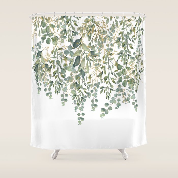 Gold And Green Eucalyptus Leaves Shower Curtain Gallery Image 1