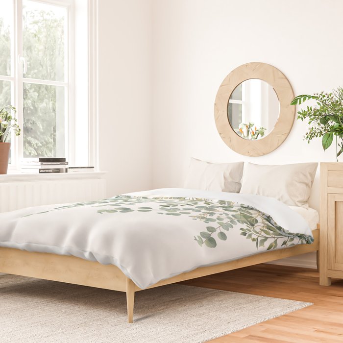 Gold And Green Eucalyptus Leaves Duvet Cover Gallery Image 2