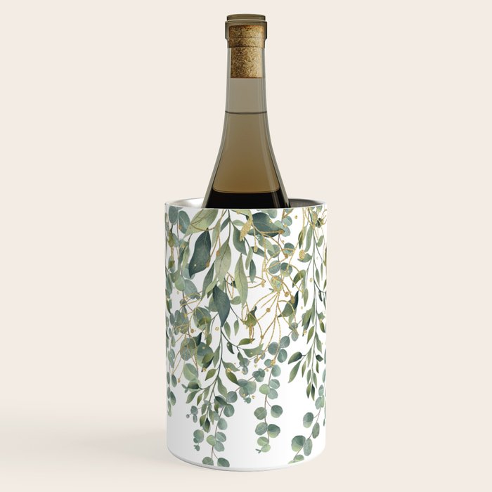 Gold And Green Eucalyptus Leaves Wine Chiller Gallery Image 1