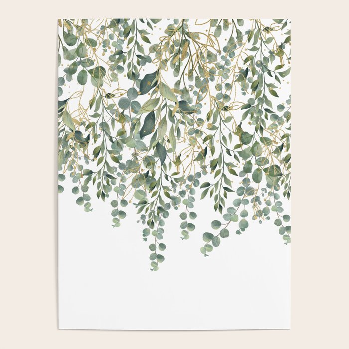 Gold And Green Eucalyptus Leaves Poster Gallery Image 4