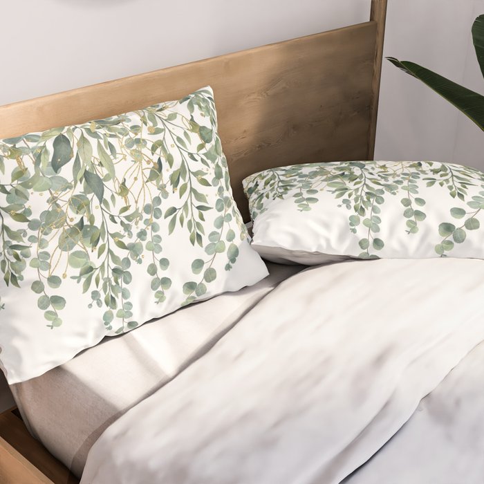 Gold And Green Eucalyptus Leaves Pillow Sham Gallery Image 2