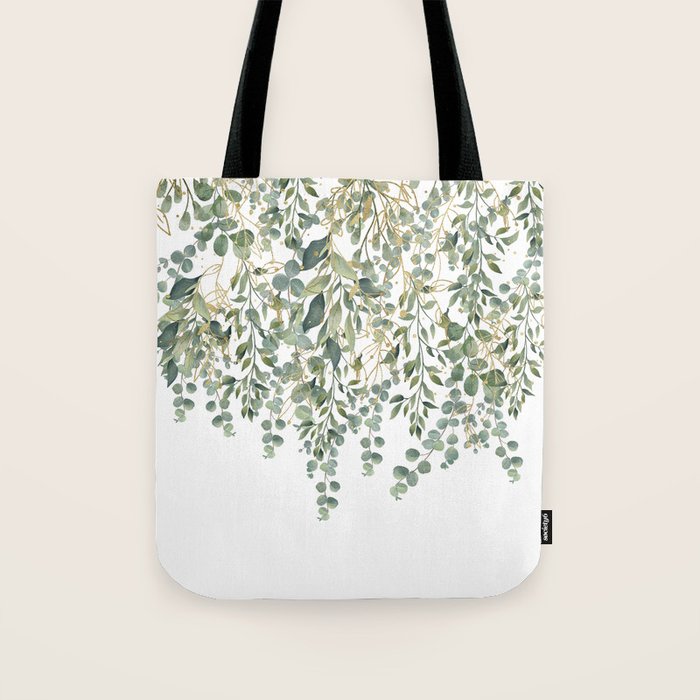 Gold And Green Eucalyptus Leaves Tote Bag Gallery Image 1
