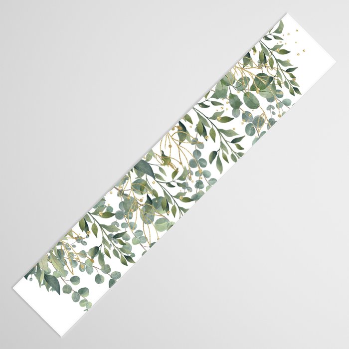 Gold And Green Eucalyptus Leaves Table Runner Gallery Image 3