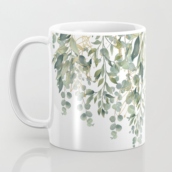 Gold And Green Eucalyptus Leaves Coffee Mug Gallery Image 3