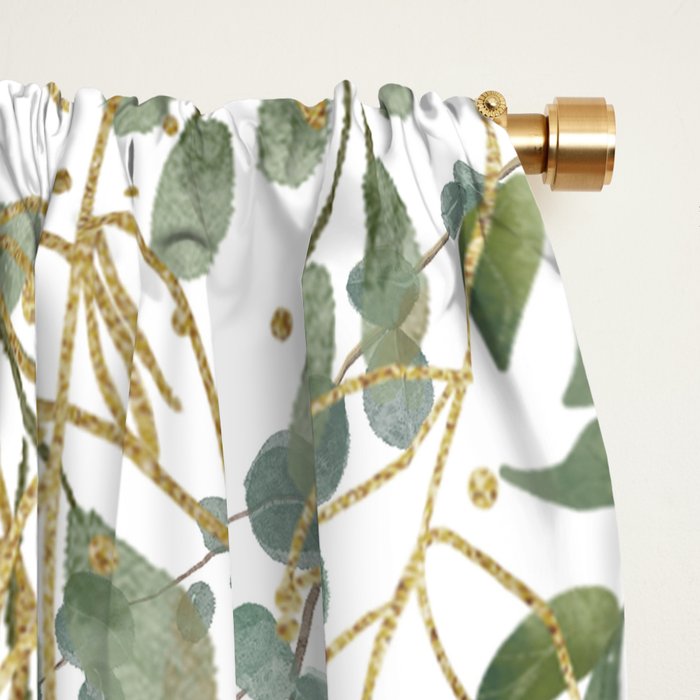 Gold And Green Eucalyptus Leaves Window Curtain Gallery Image 2