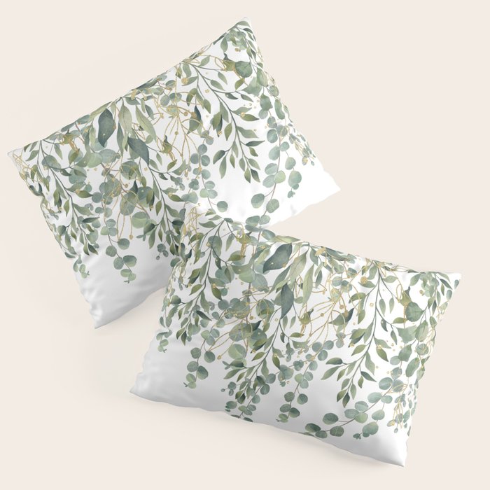 Gold And Green Eucalyptus Leaves Pillow Sham Gallery Image 3