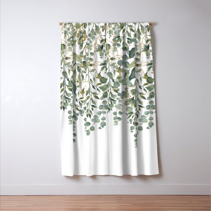 Gold And Green Eucalyptus Leaves Window Curtain Gallery Image 3