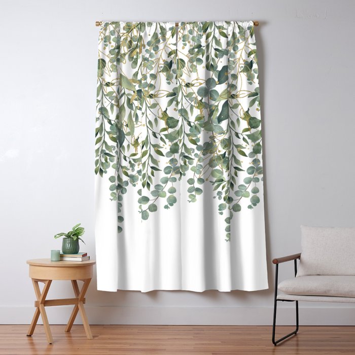 Gold And Green Eucalyptus Leaves Window Curtain Gallery Image 5