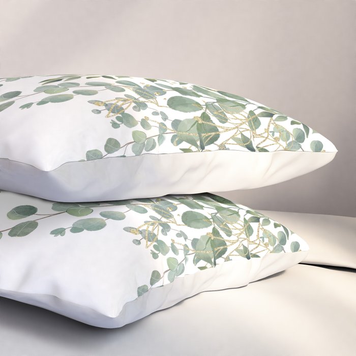 Gold And Green Eucalyptus Leaves Pillow Sham Gallery Image 3