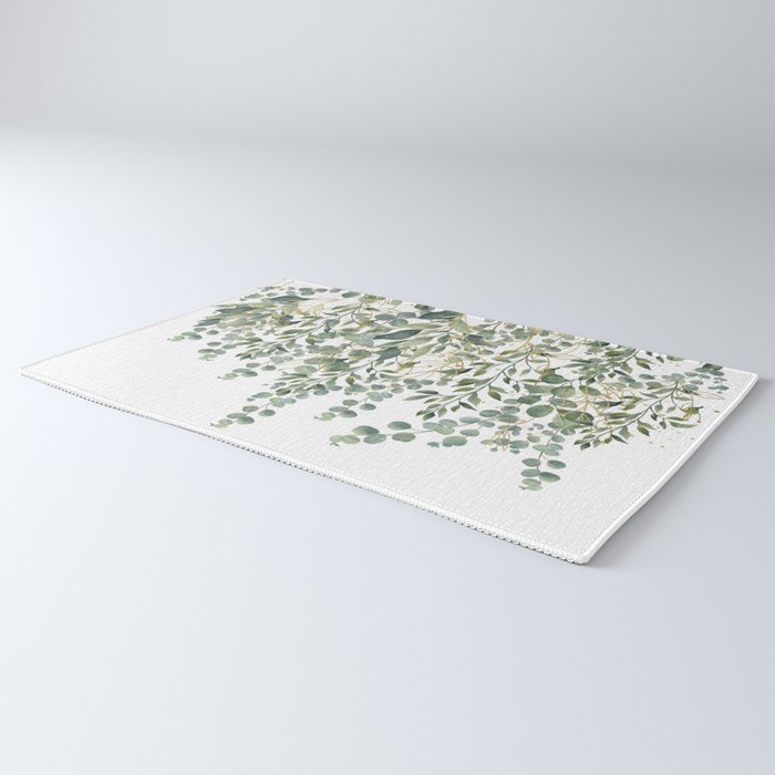 Gold And Green Eucalyptus Leaves Rug Gallery Image 3