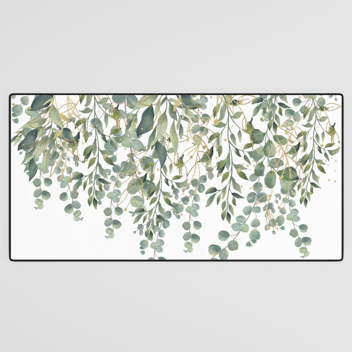 Gold And Green Eucalyptus Leaves Desk Mat Gallery Image 3