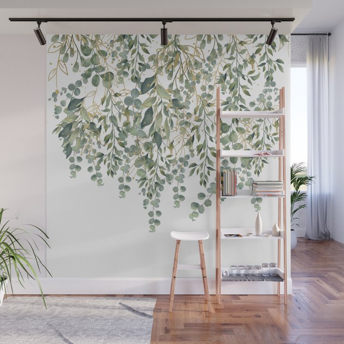 Gold And Green Eucalyptus Leaves Wall Mural