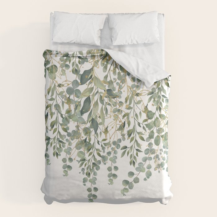 Gold And Green Eucalyptus Leaves Duvet Cover Gallery Image 6