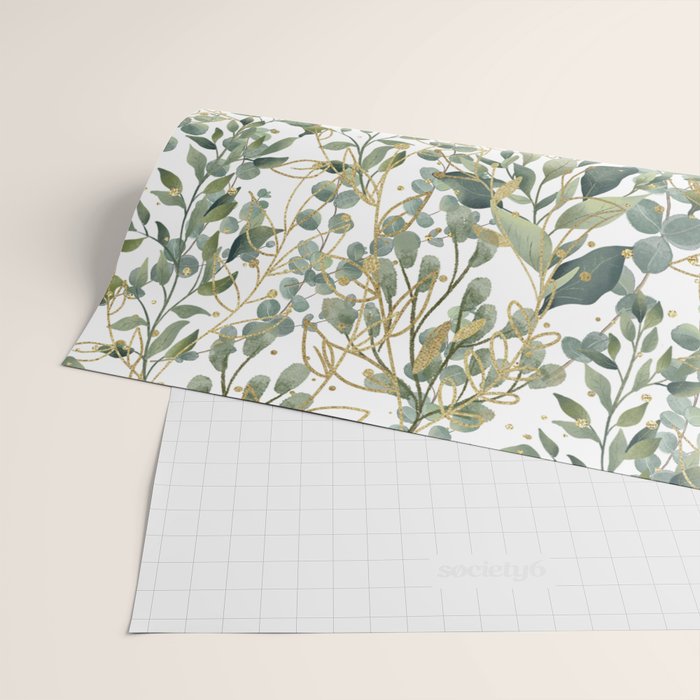 Gold And Green Eucalyptus Leaves Wrapping Paper Gallery Image 2