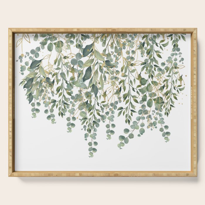 Gold And Green Eucalyptus Leaves Serving Tray Gallery Image 1