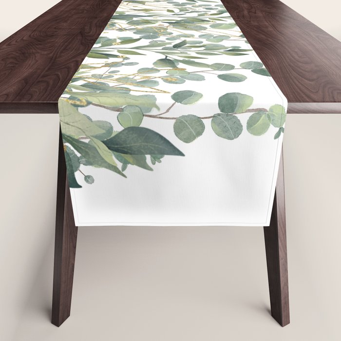 Gold And Green Eucalyptus Leaves Table Runner Gallery Image 1