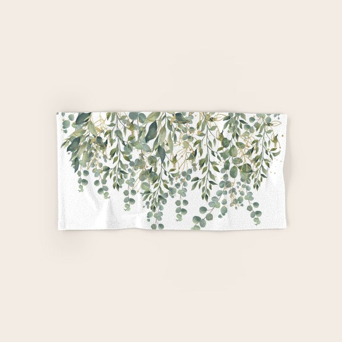 Gold And Green Eucalyptus Leaves Bath Towel Gallery Image 1
